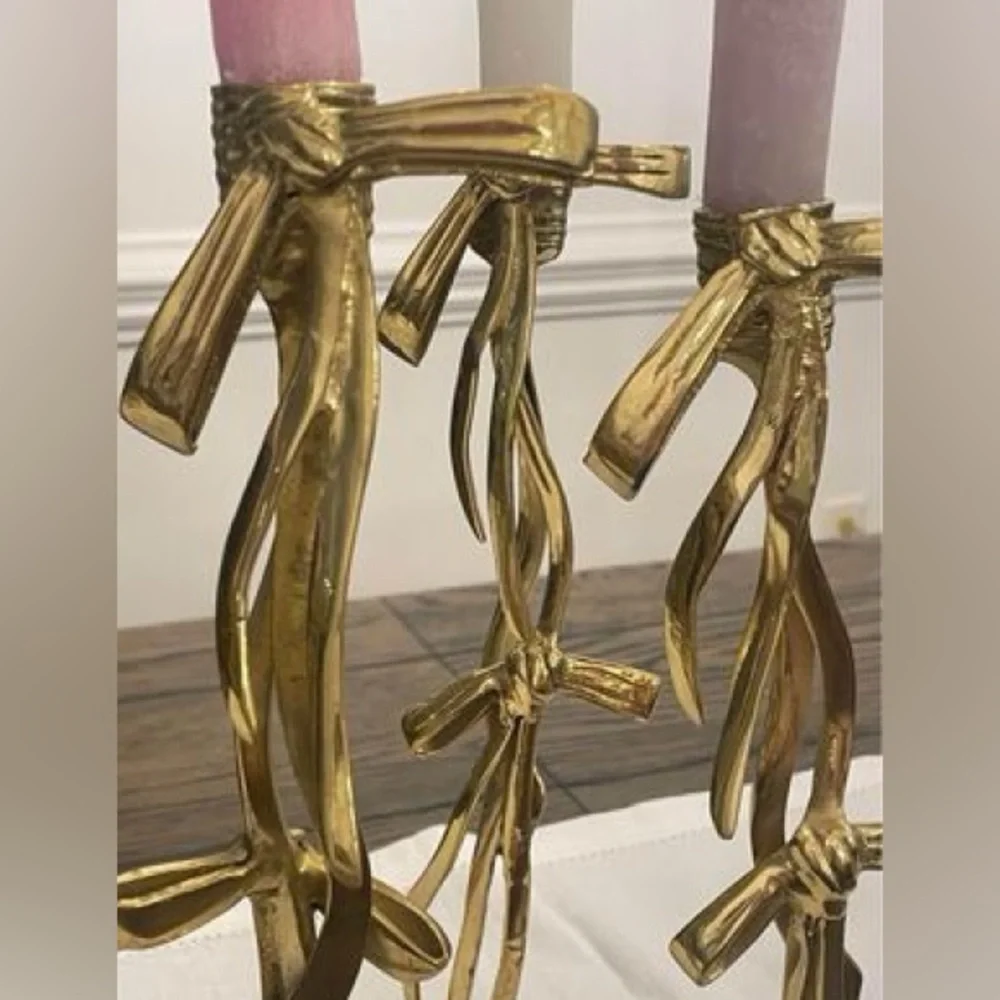 Anthropologie  1/ Bow Candlestick  Gold  Candleholder 12”Tall